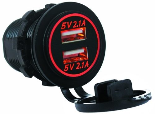 USB töltő LED piros 12/24V - 3,1 A DAW